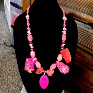 Imperial Jasper, Rose Quartz, Thulite Cabachon Necklace